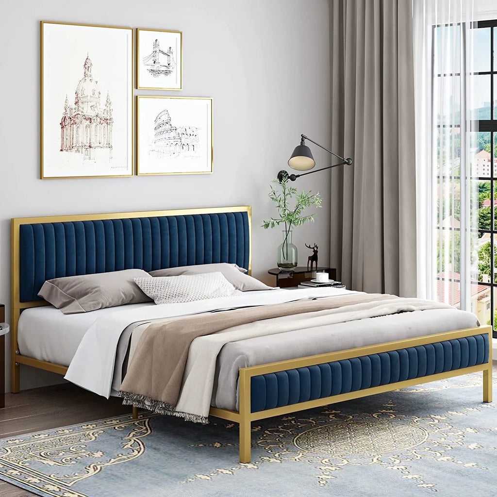 Full Size Velvet Upholstered Platform Bed Frame I9747
