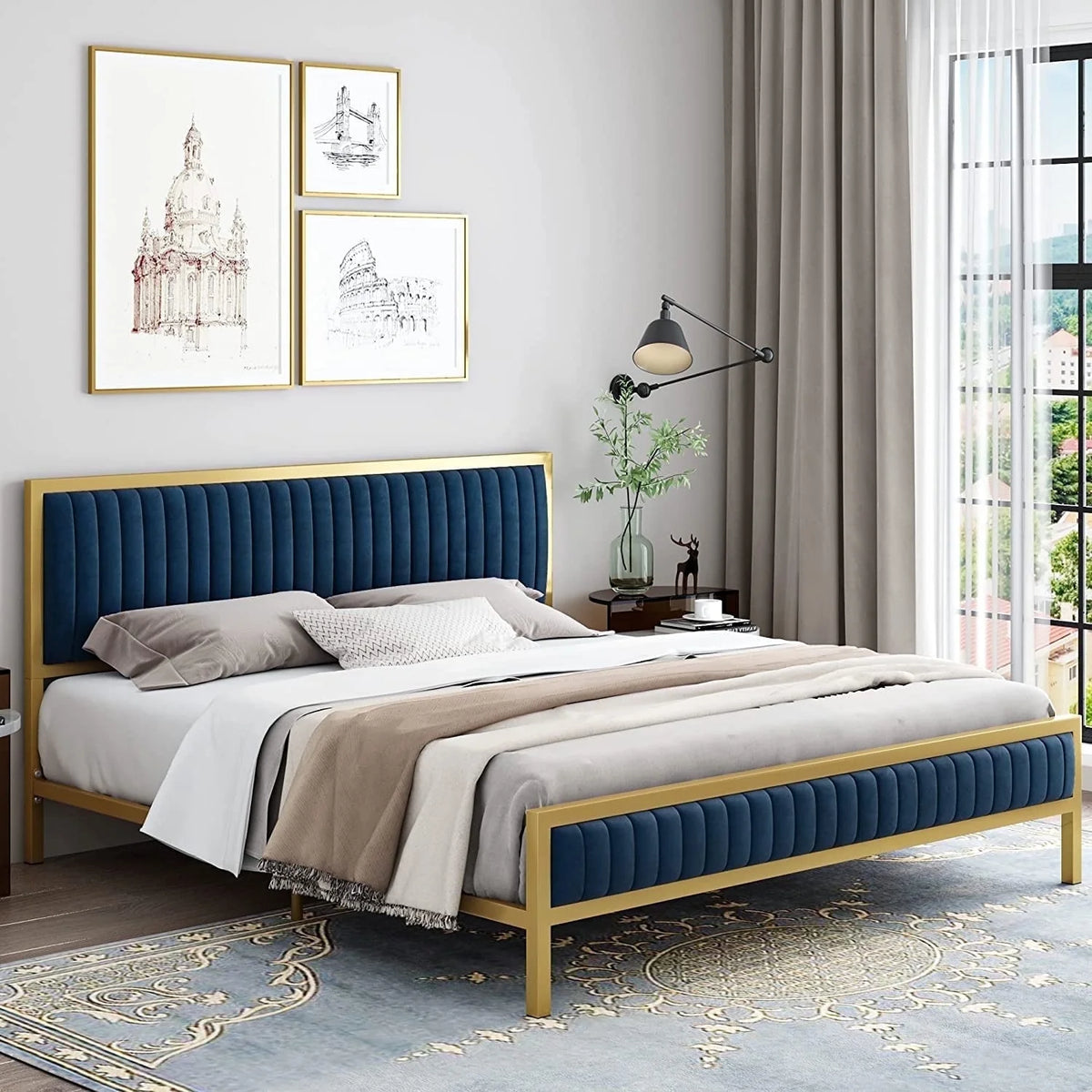 Full Size Velvet Upholstered Platform Bed Frame I9747