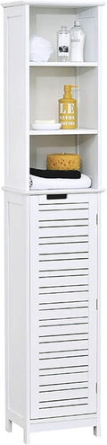 Freestanding Bath Linen Tower Cabinet 1 Door 3 Shelves Wood White D4772