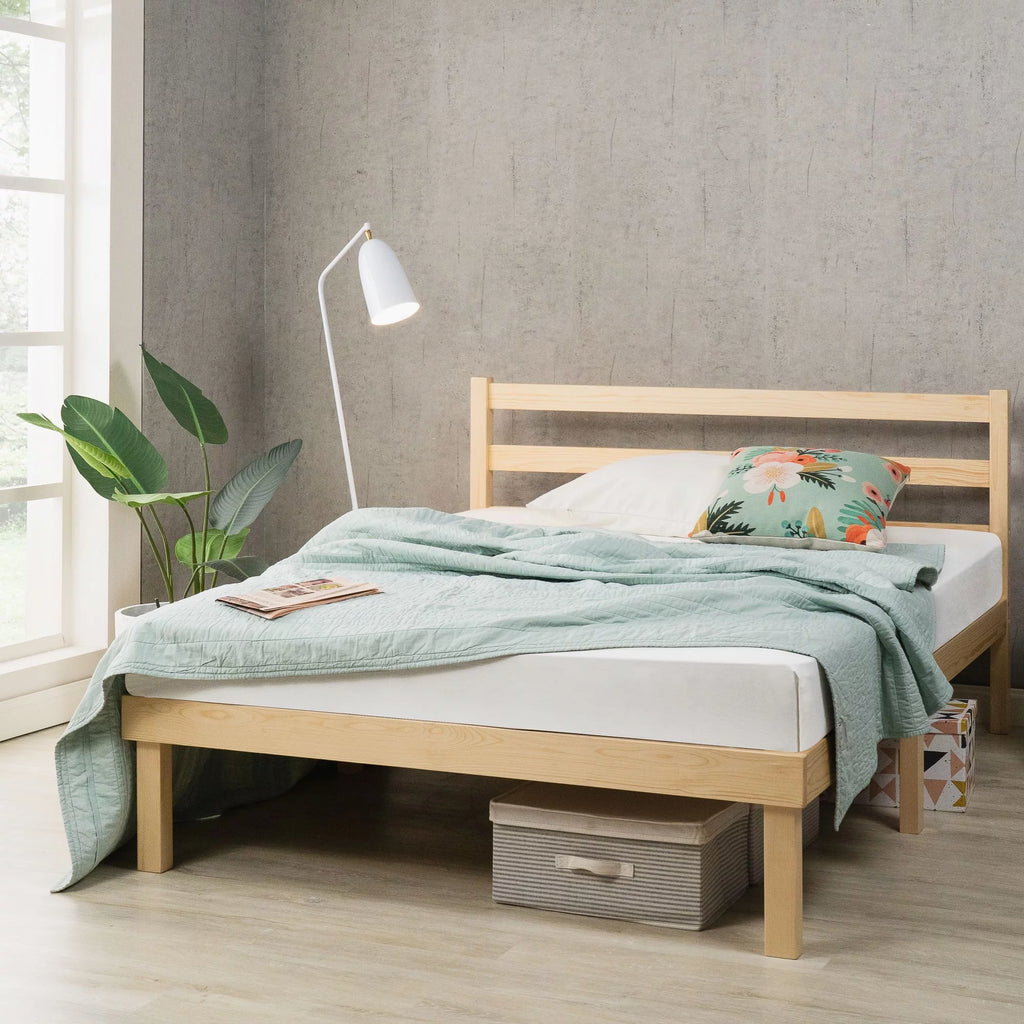 King Wood Platform Bed Frame with Headboard J93222