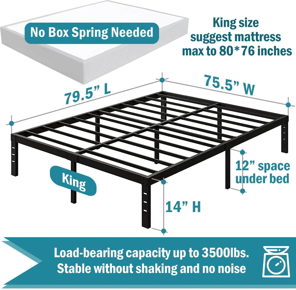 King Size 14 Inches High Bed Frame with Storage F852