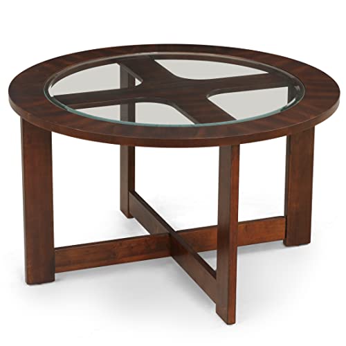 Solid Wood Glass Top Round Coffee Table with 4 Stools L8387