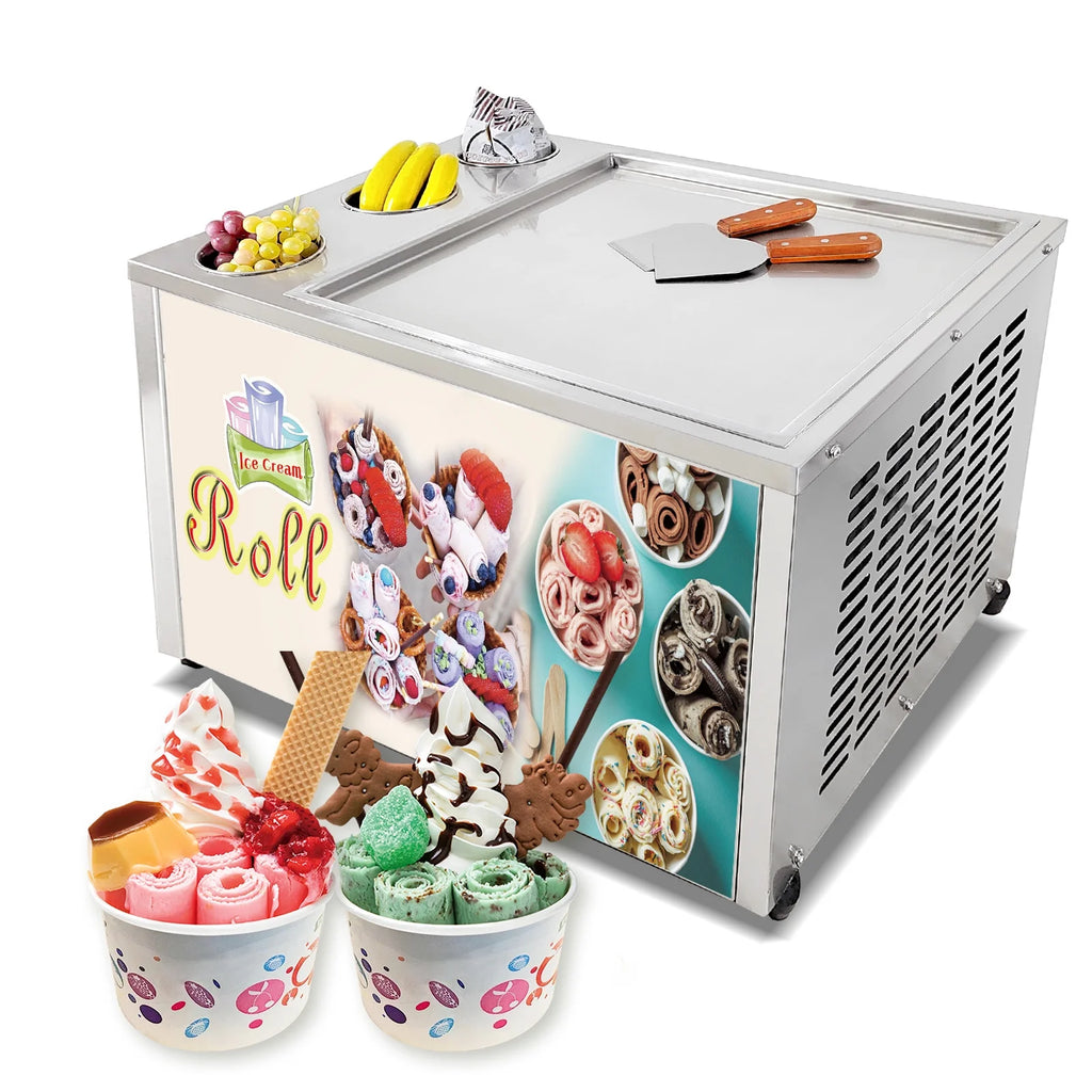 18"x18" Single Pan Roll Ice Cream Machine with 3 Buckets F92165