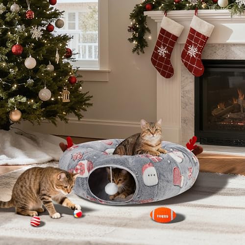 Grey Fluffy Plush Cat Tunnel Bed A7983
