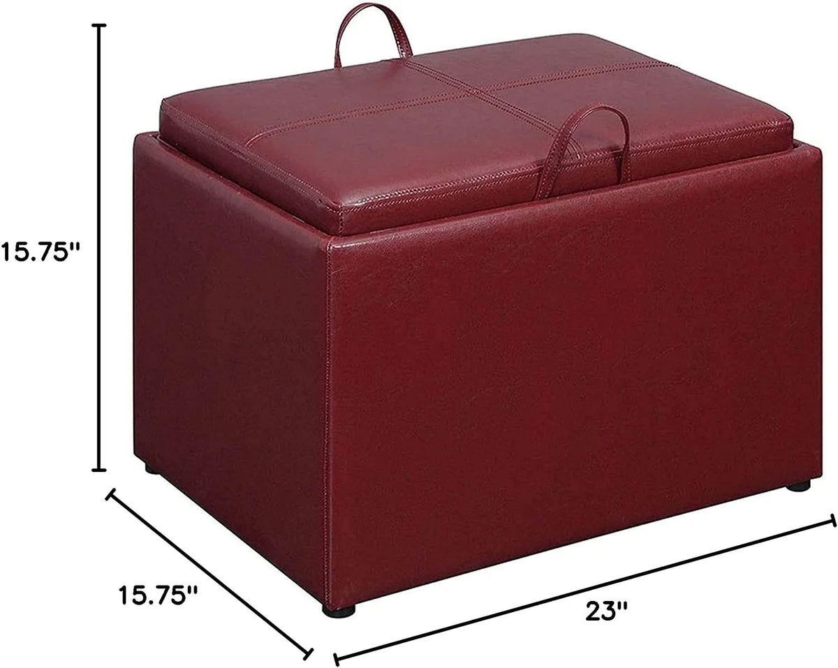 Burgundy Faux Leather Accent Storage Ottoman K53767