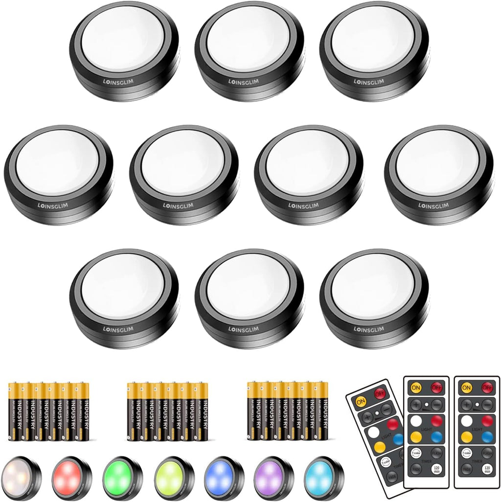10 Pack 7 Colors Dimmable LED Puck Lights with Remote P51736