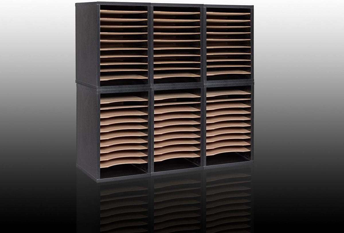 Wooden Literature Organizer Sorter with Removable Shelves, 11 Compartment, Black C7668