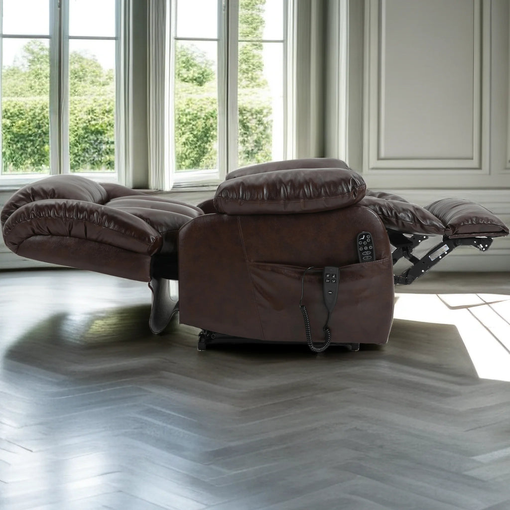 Deep Brown Leather Power Lift Recliner Chair with 8-Point Vibration Massage Lumbar Heating L7915