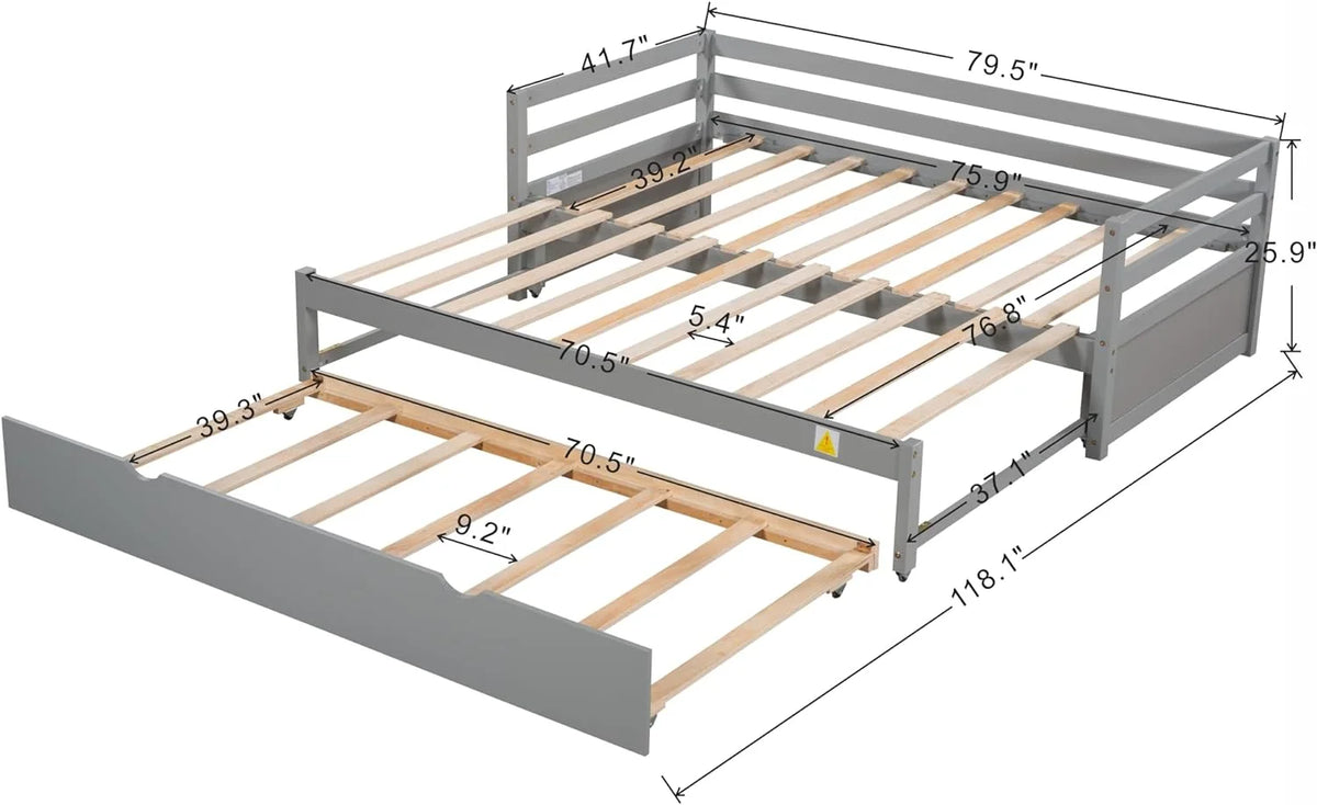 Grey Wood Daybed with Trundle G138