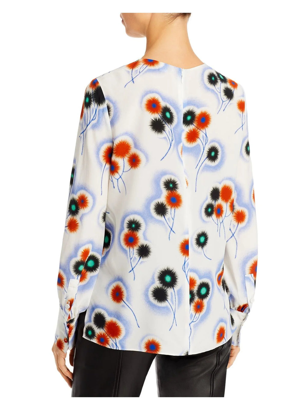 White Floral Long Sleeve Keyhole Blouse J57267