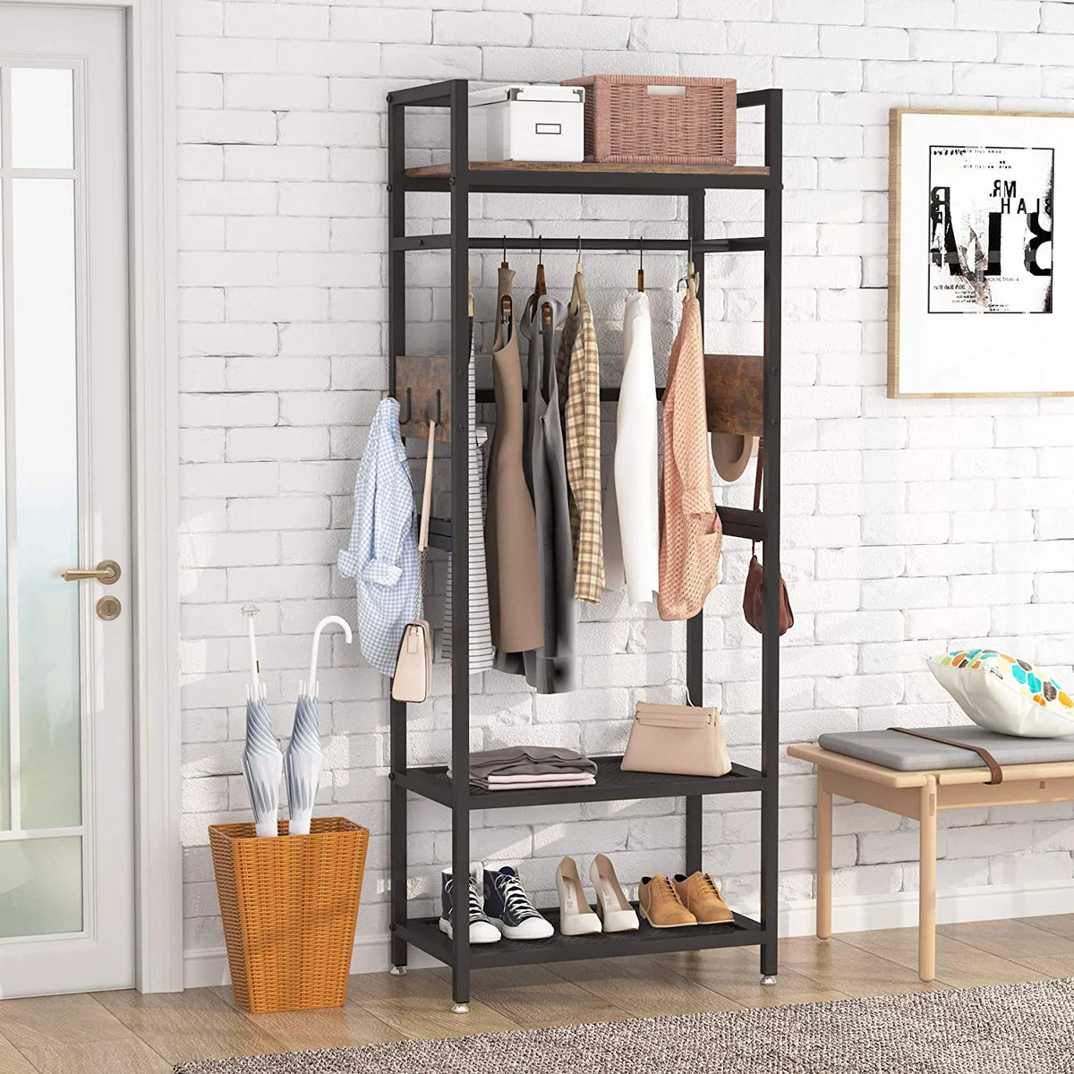 Small Heavy Duty Clothes Rack with Shelf and Hanging Rod S400120