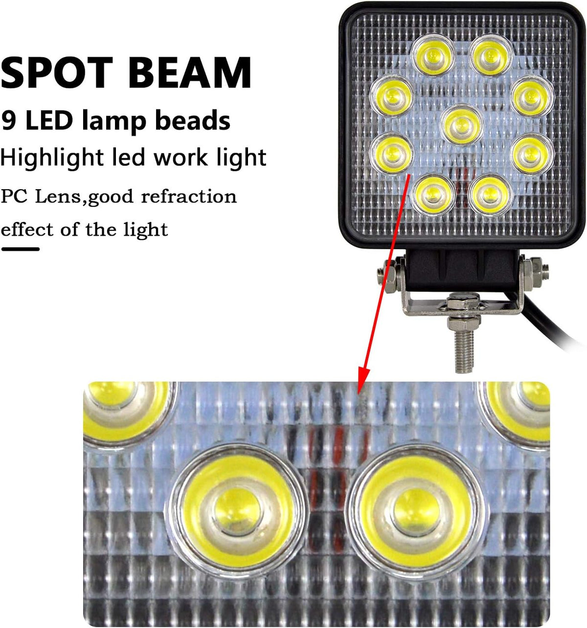 10 Pcs 4 inch 27W Flood LED Work Light Bar W133