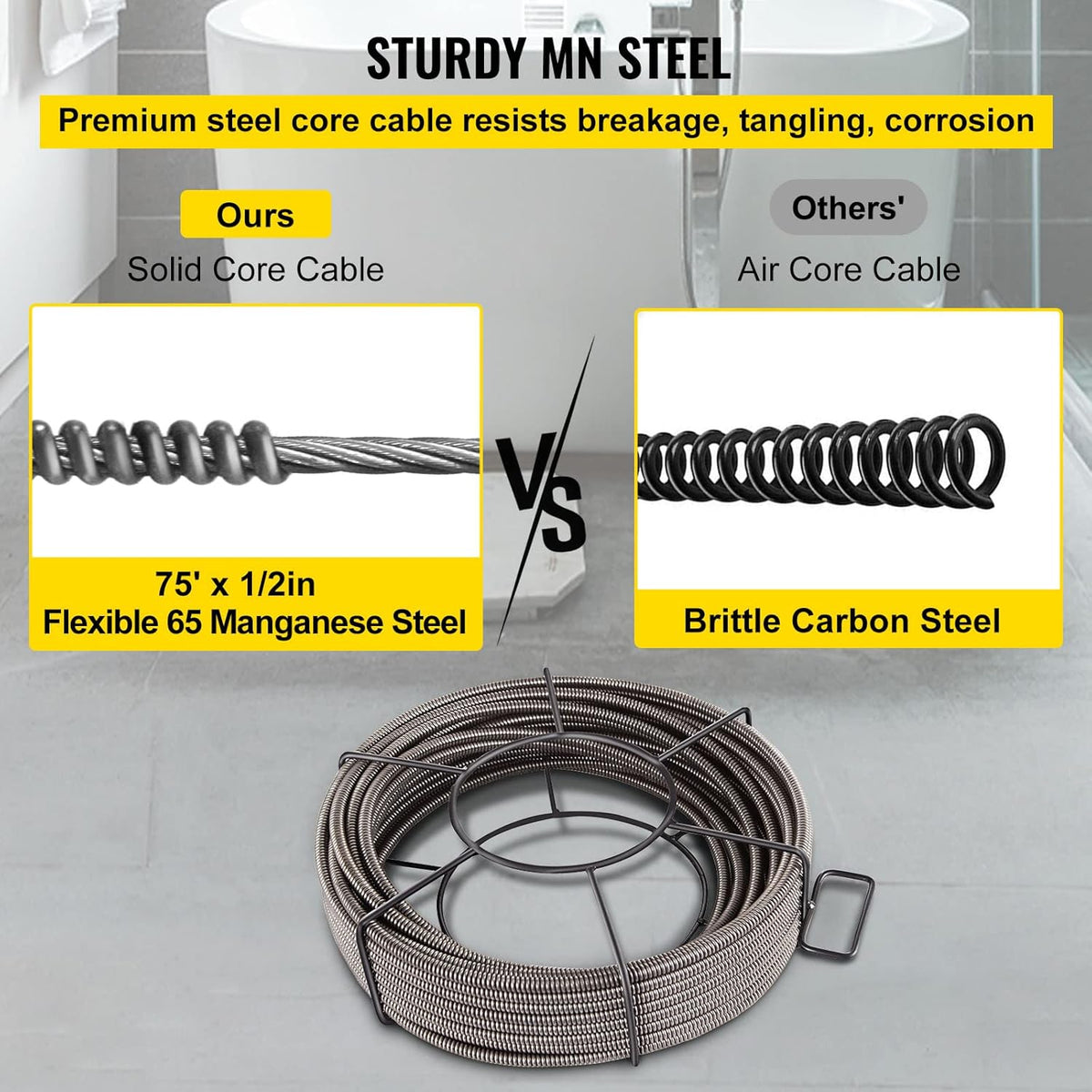 75 Feet x 1/2 Inch Solid Core Drain Cleaning Cable R99519