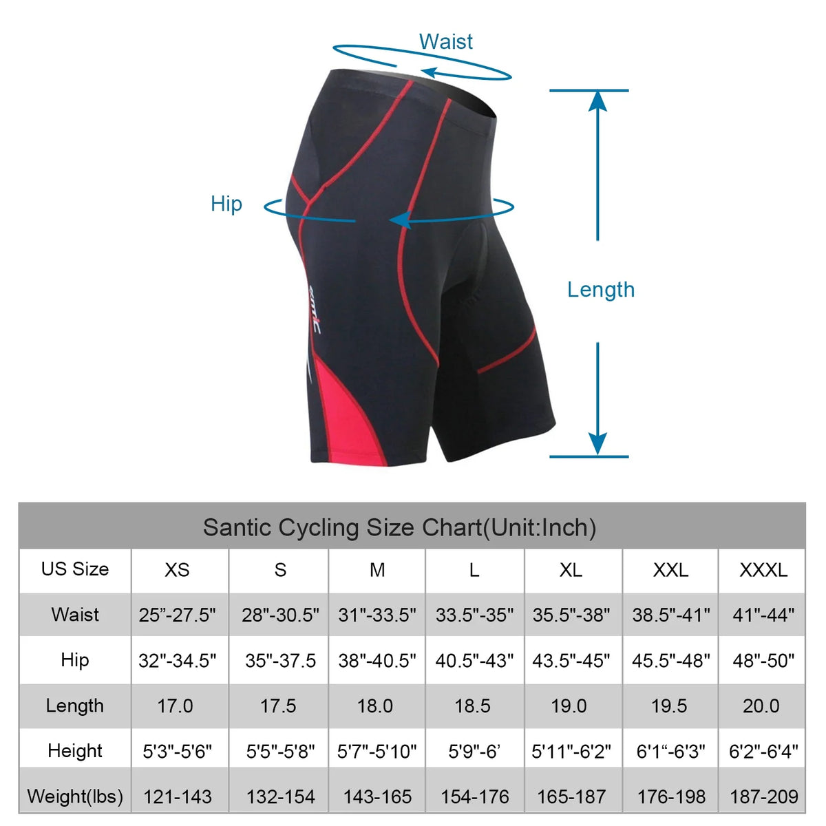 Red 2XL Padded Cycling Shorts H547