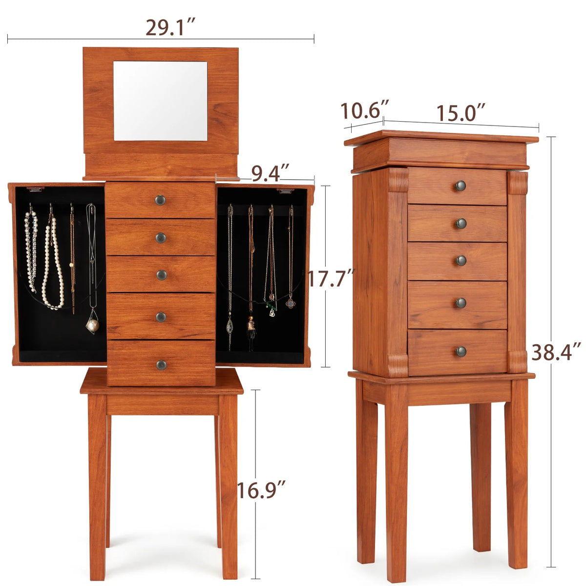 Jewelry Cabinet Armoire & Storage Organizer 5 Drawers A309077