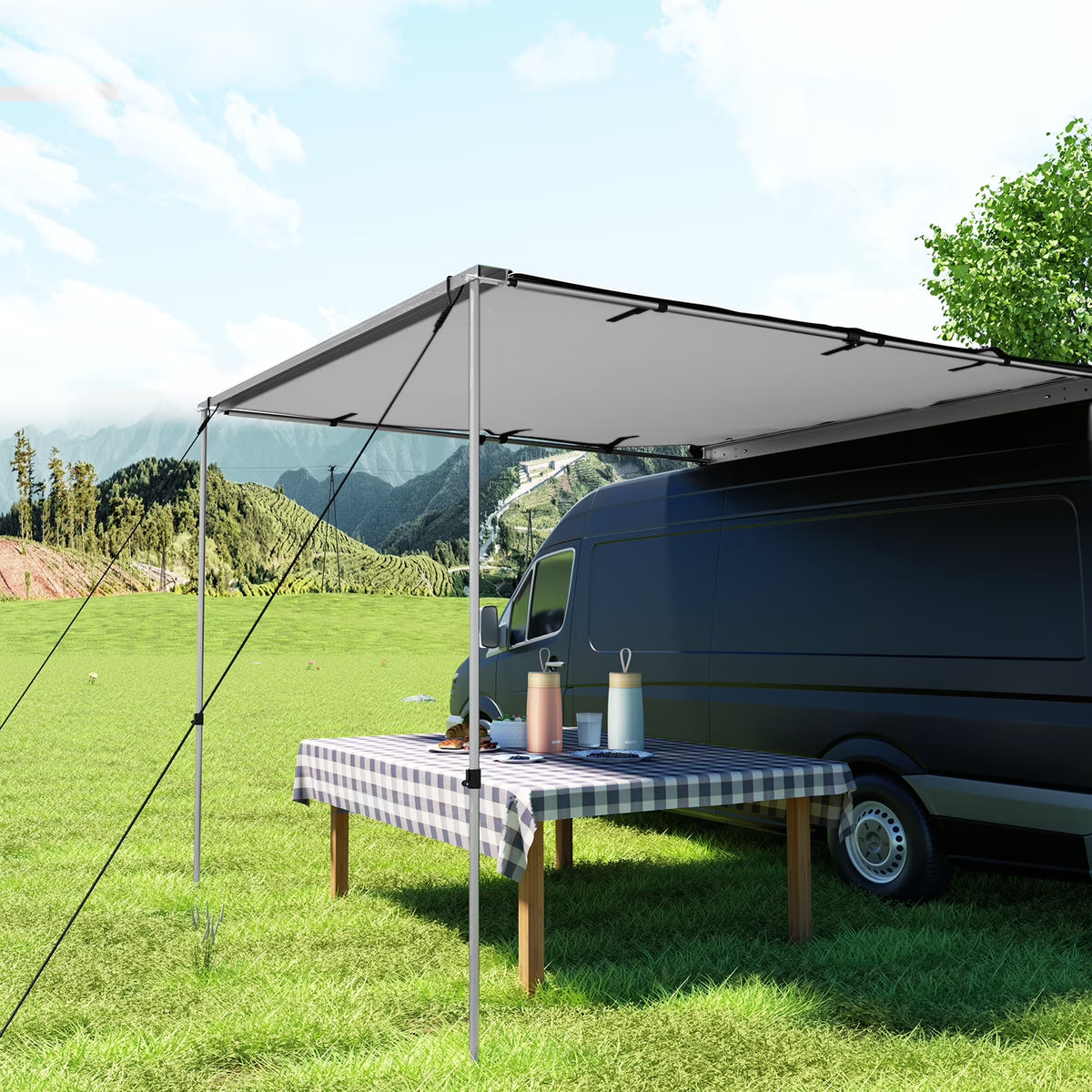Retractable Waterproof SUV Rooftop Car Awning Grey 7.6'x8.2' T896