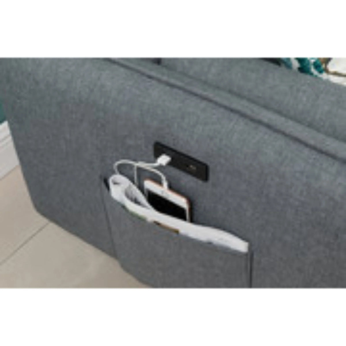 Gray Linen Loveseat Couch with USB Charging Ports E8707