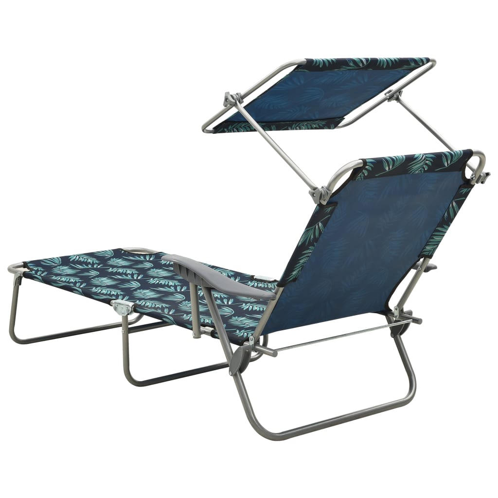 Steel Leaf Print Sun Lounger with Canopy J295
