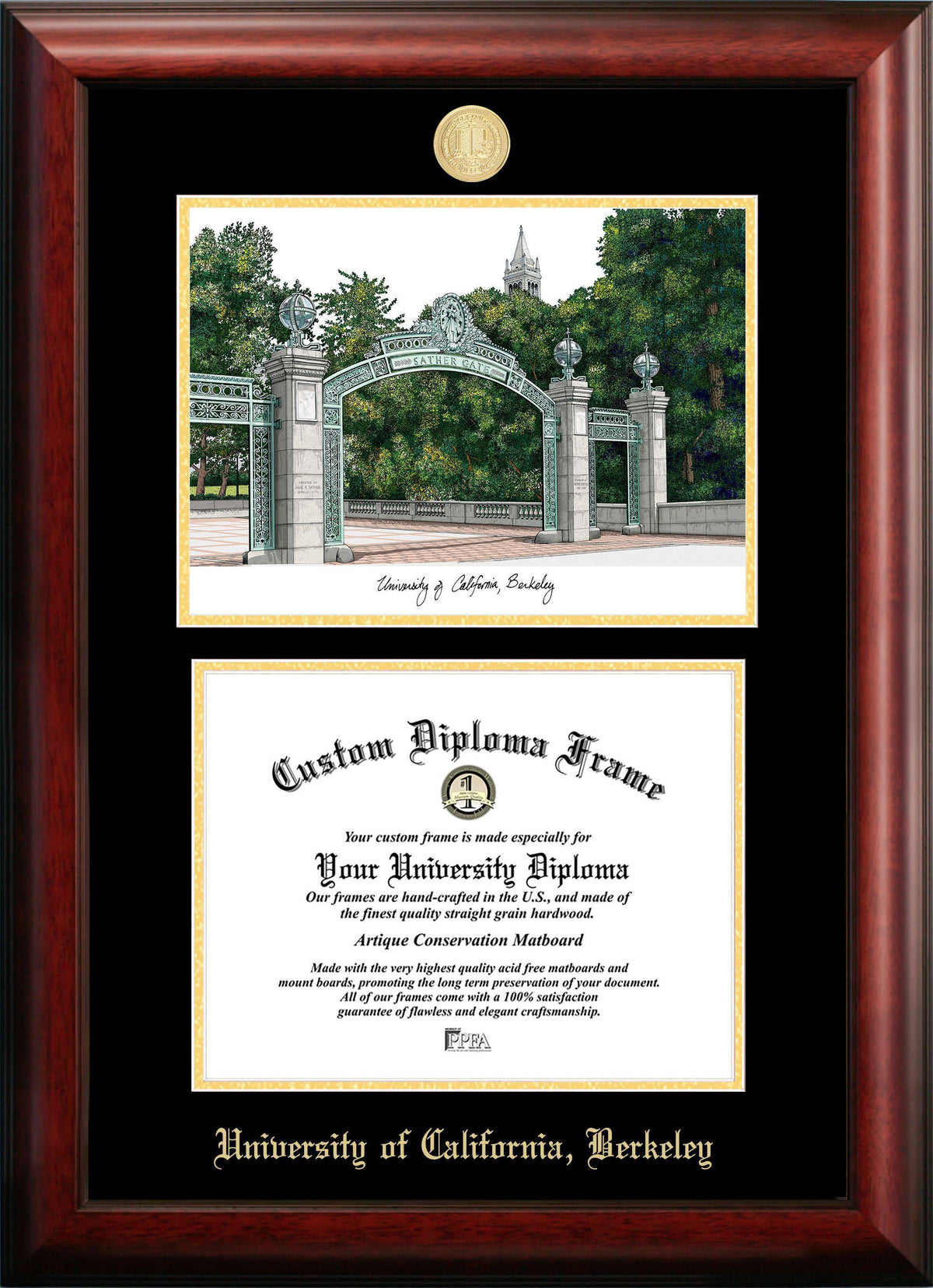 Gold Embossed Diploma Frame with Campus Images Lithograph G325