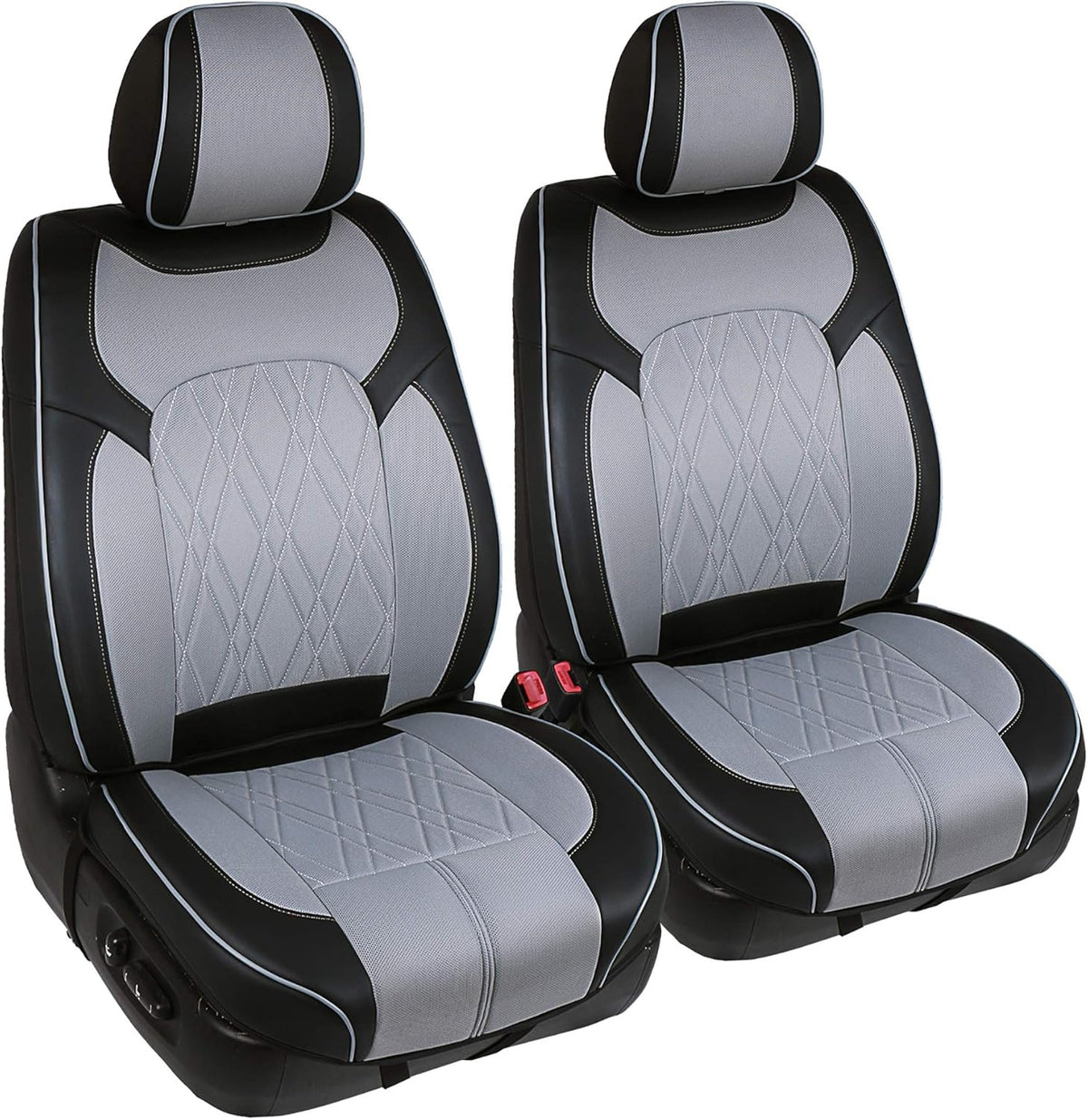 Black Faux Leather 3D Semi-Custom Car Seat Covers I772