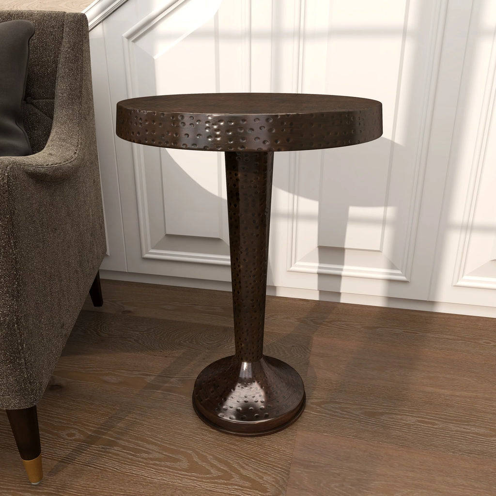 Aluminum Vintage Brown Pedestal Accent Table N452101