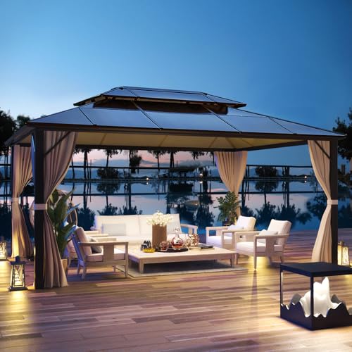 10'x13' Hardtop Gazebo with Curtains and Netting X5667