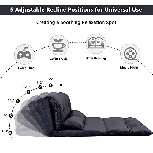 5-Position Folding Chaise Lounge with Adjustable Back & Steel Frame Black J38482