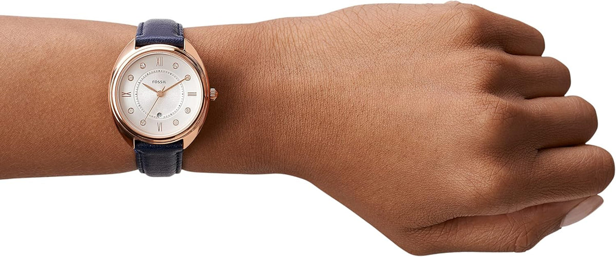 Rose Gold Navy Stainless Steel Eco Leather Three-Hand Watch F5092