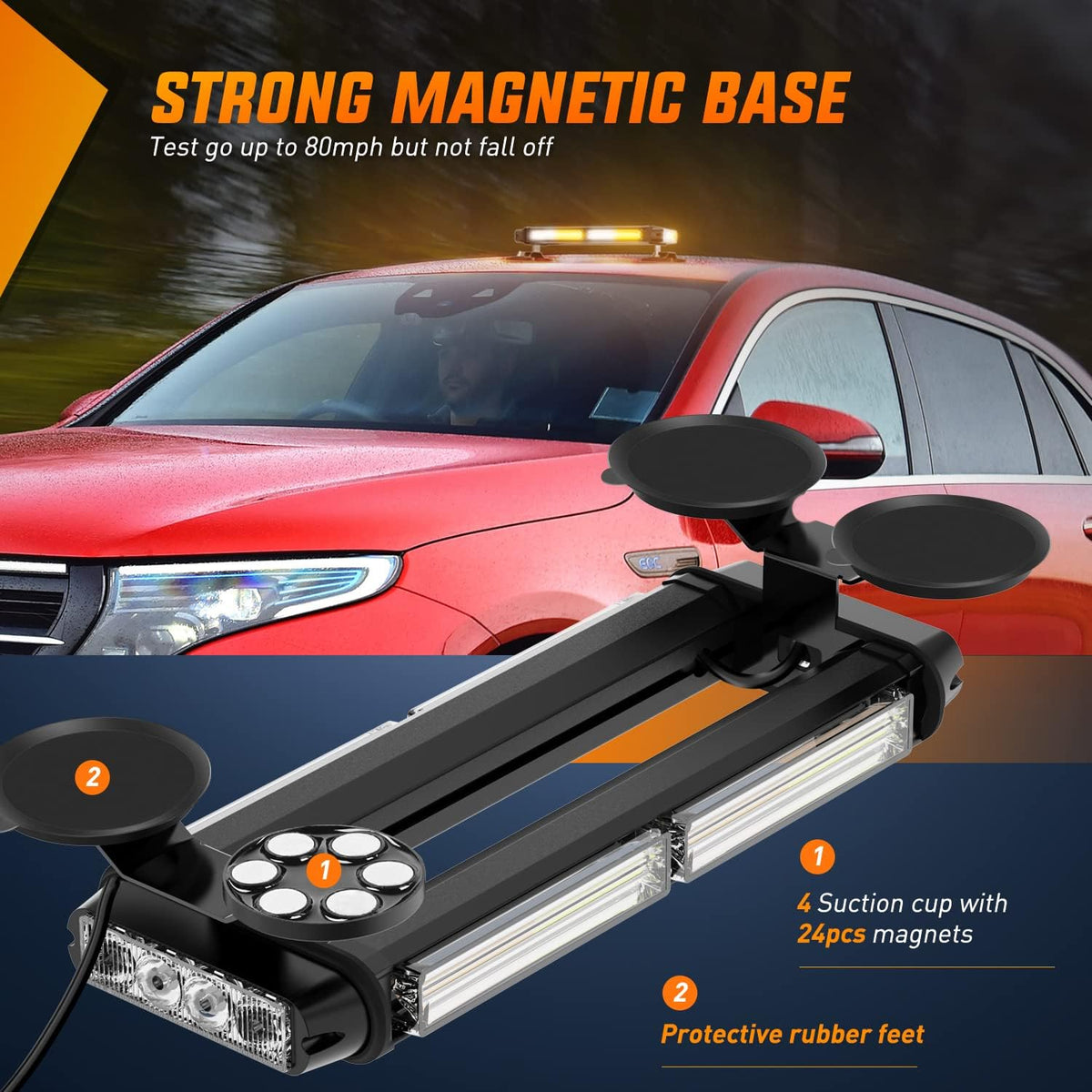 14.5 Amber White COB LED Strobe Light Bar with Magnetic Base S98119