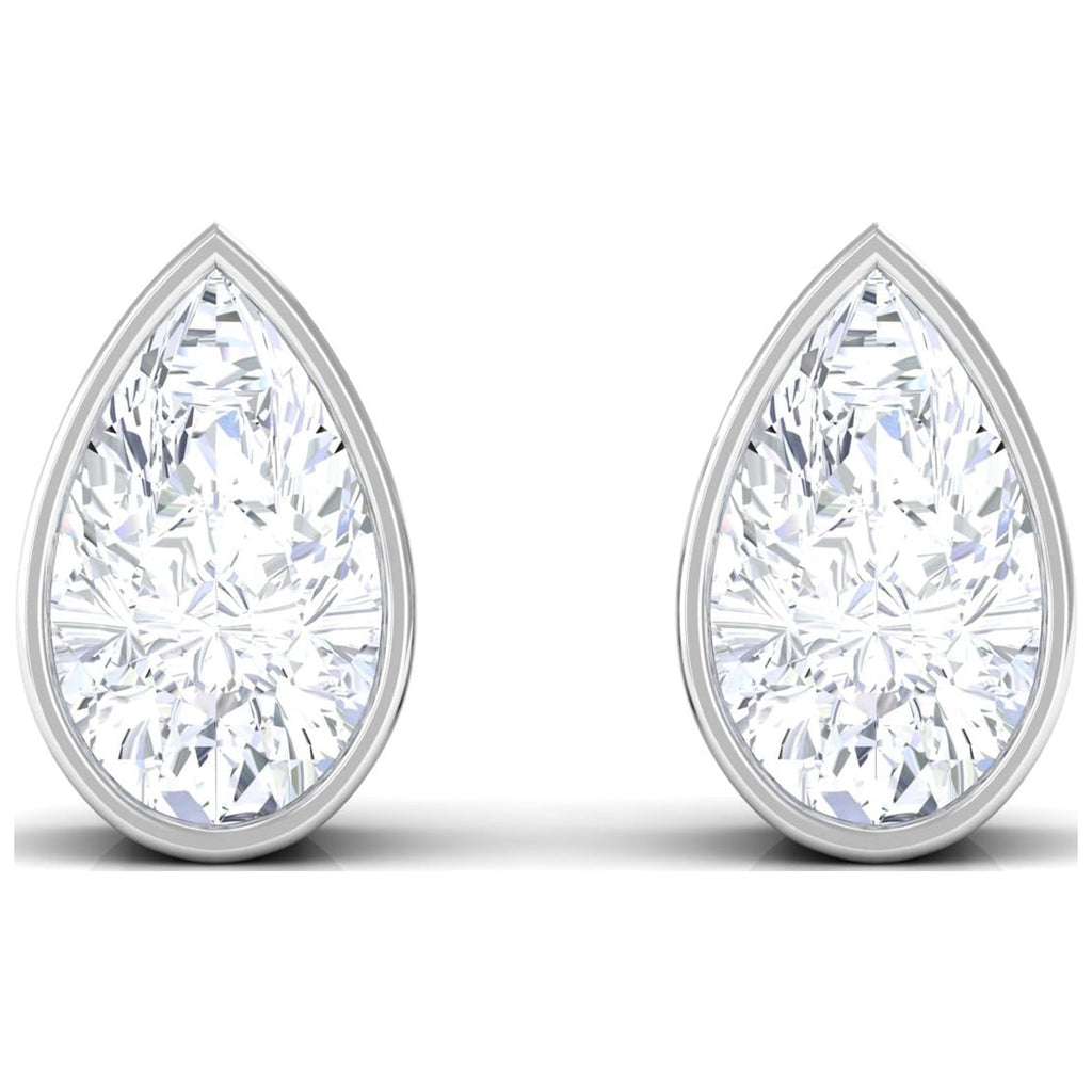 0.50 CT Pear Cut Diamond Stud Earrings in Bezel Setting, 925 Sterling Silver N12968