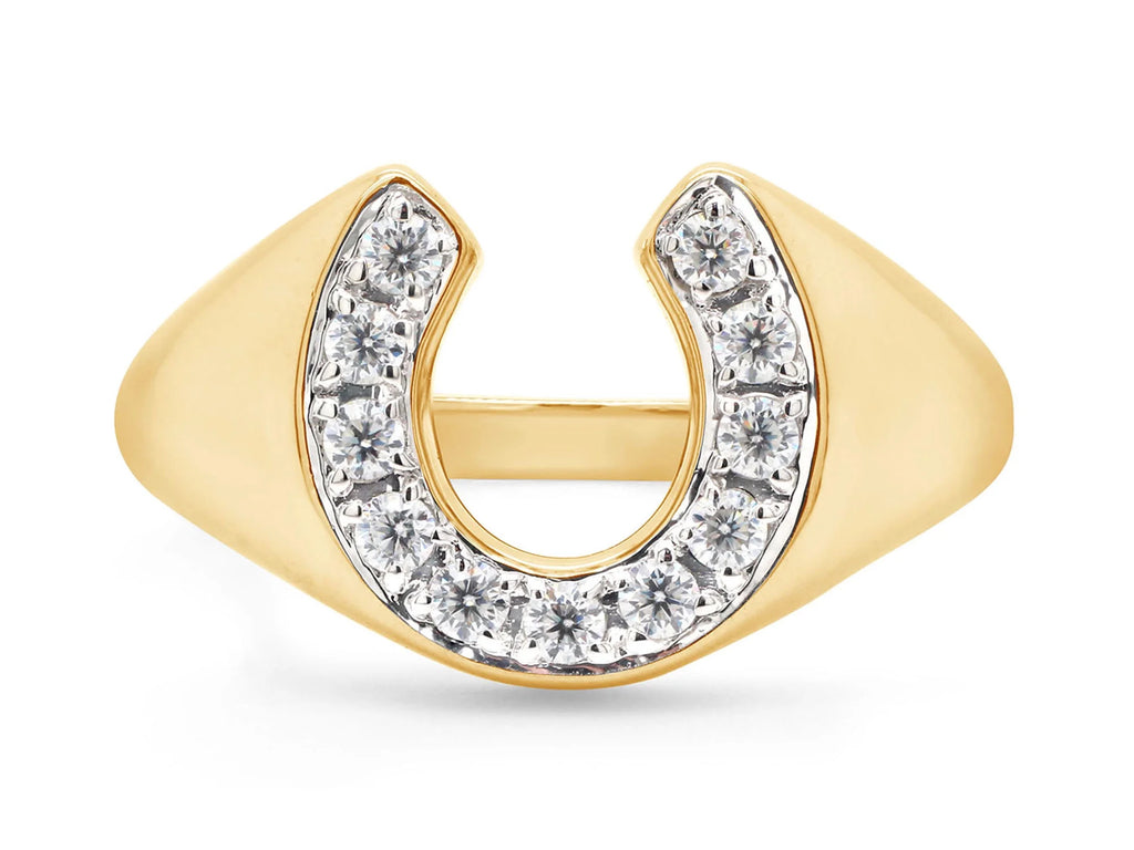 14K Yellow Gold Over Sterling Silver Moissanite Horseshoe Ring D871