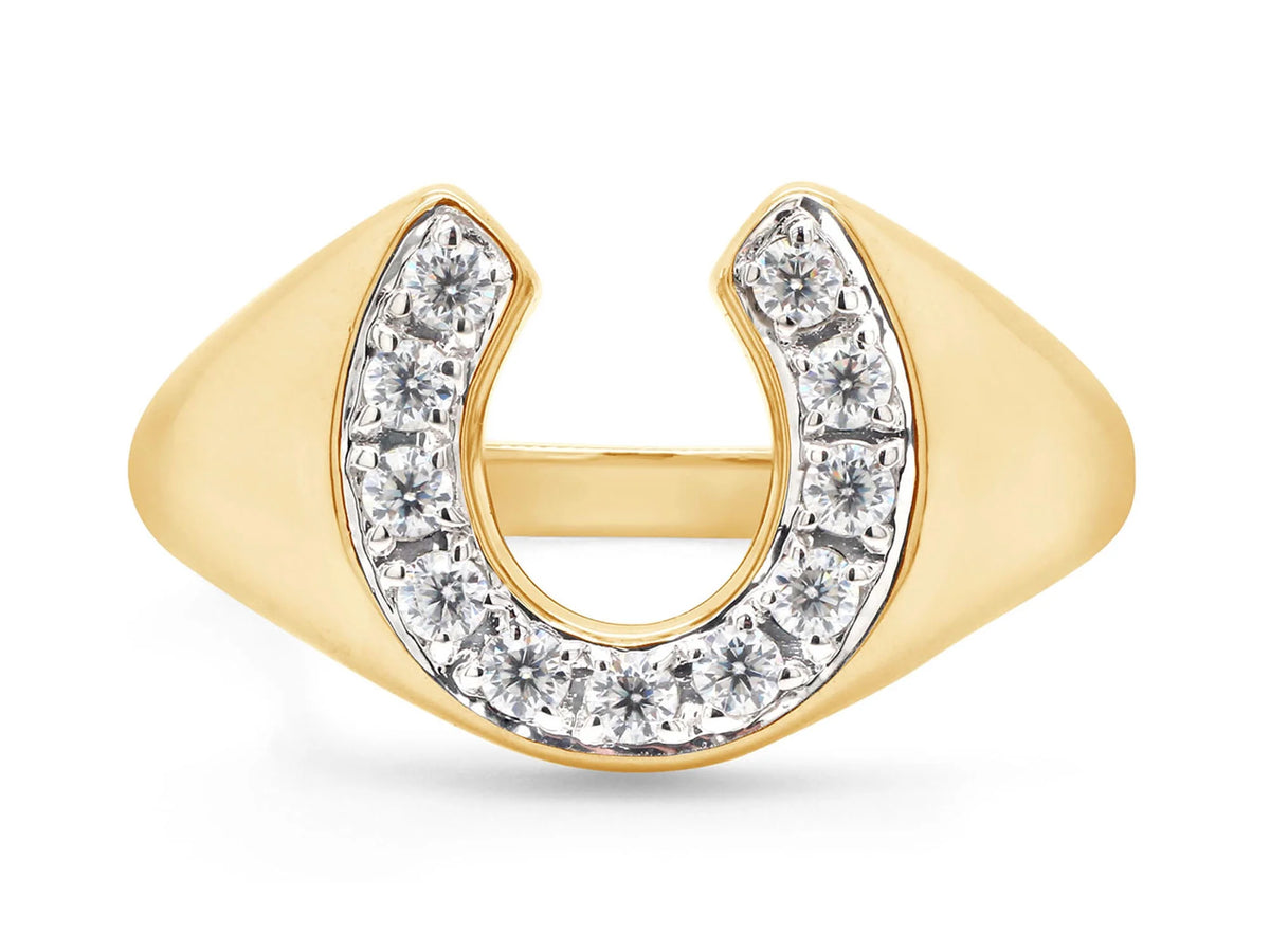 14K Yellow Gold Over Sterling Silver Moissanite Horseshoe Ring D871