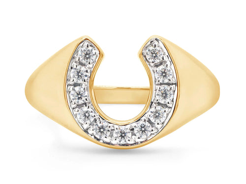 14K Yellow Gold Over Sterling Silver Moissanite Horseshoe Ring D871