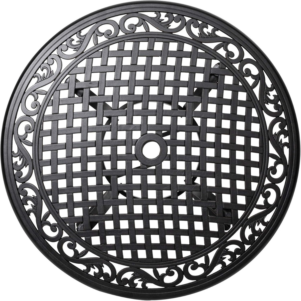 Black Round Cast Aluminum Patio Table with Umbrella Hole O183