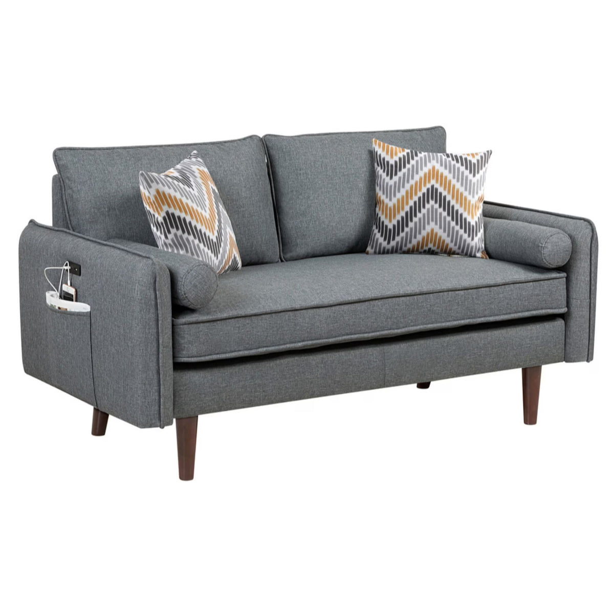 Gray Linen Loveseat Couch with USB Charging Ports E8707