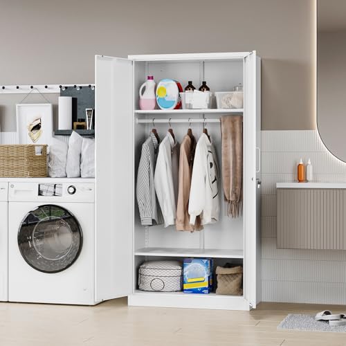 Steel Cabinet Wardrobe with Hanging Rod P49183
