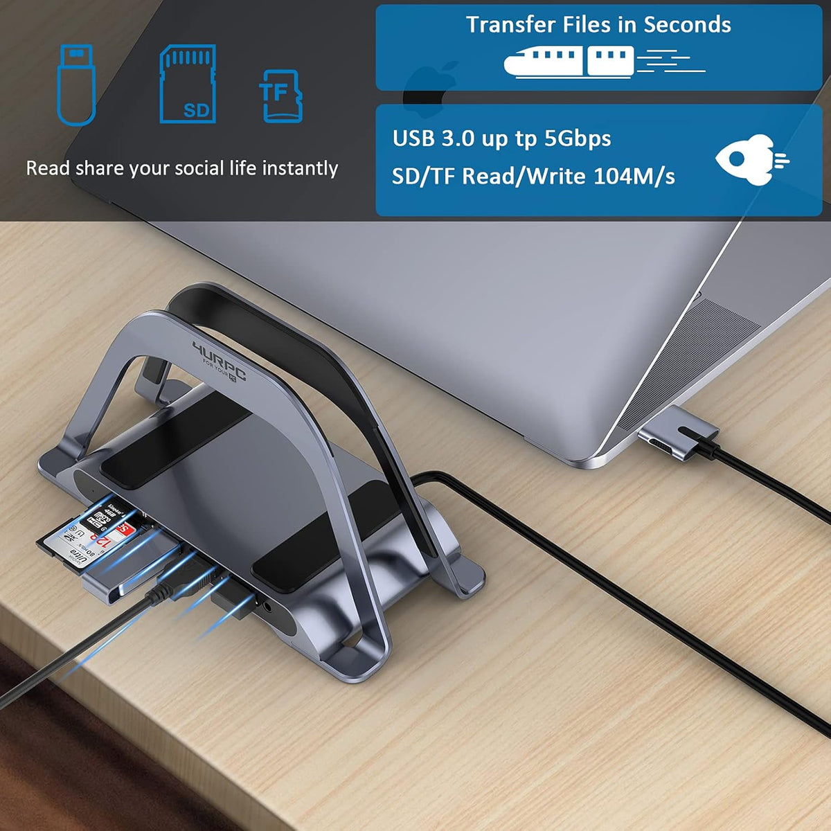 USB C Docking Station Dual Monitor 10 in 2 Dual Display USB C HUB with Vertical Stand Multiport USB C Adapter with Two 4K HDMI PD3.0 Ethernet USB A2382