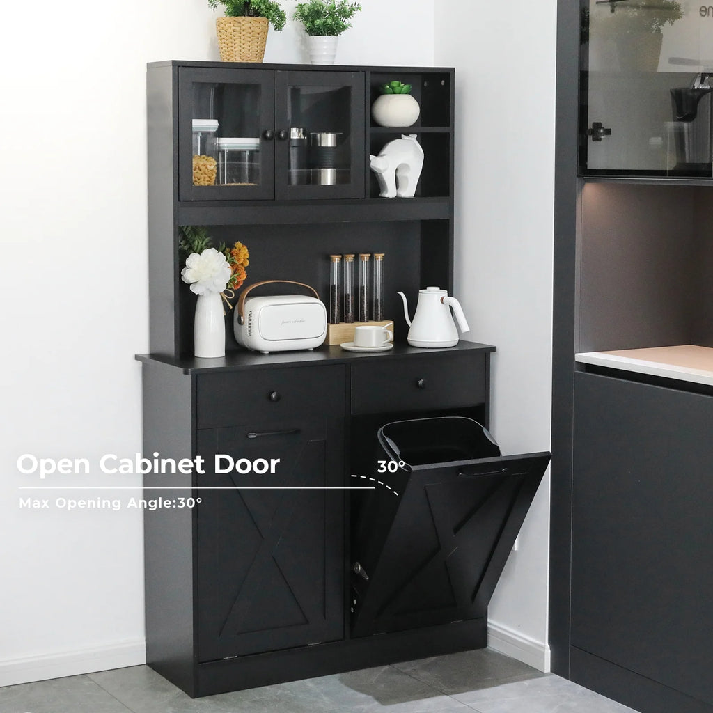 Wooden Double Tilt Out Trash Cabinet with Drawers, Shelves S48174