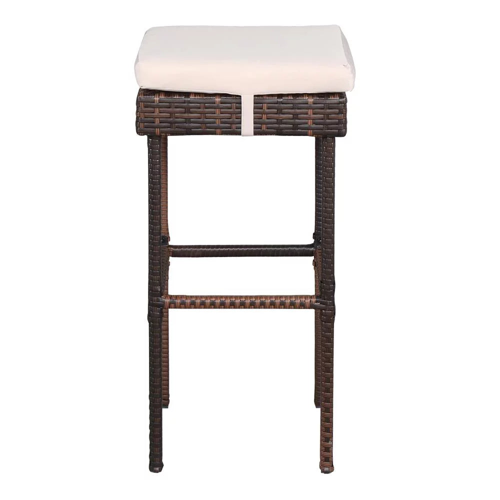 3PCS Patio Rattan Wicker Bar Table Stools Dining Set Brown A6204