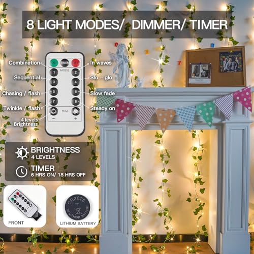 200 LED 6.5ft x 6.5ft Pothos Fairy Curtain Lights with Remote Warm White M851