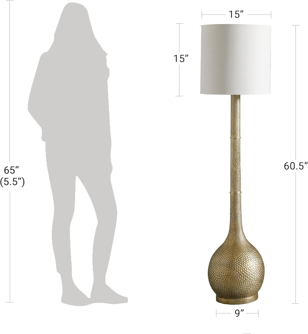 Hammered Metal Floor Lamp with Linen Shade J6957