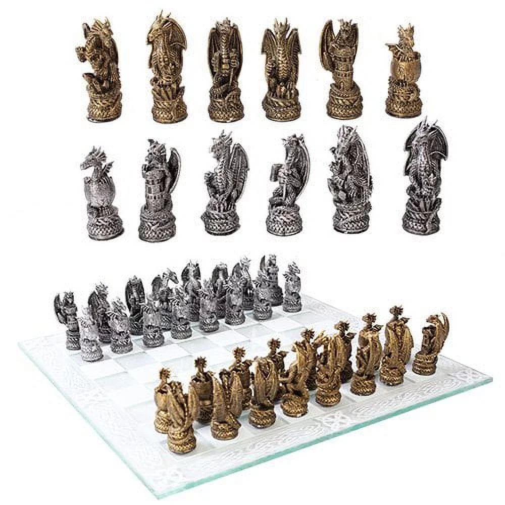 Resin Chess Pieces with Glass Board Set D24402