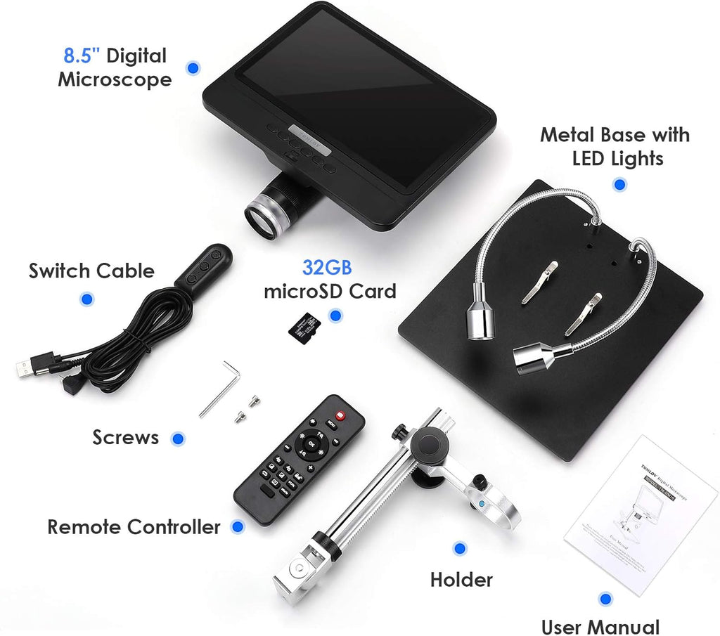 8.5'' Digital Microscope 50X-1300X UHD Video Microscope with 12MP Camera Sensor M761602