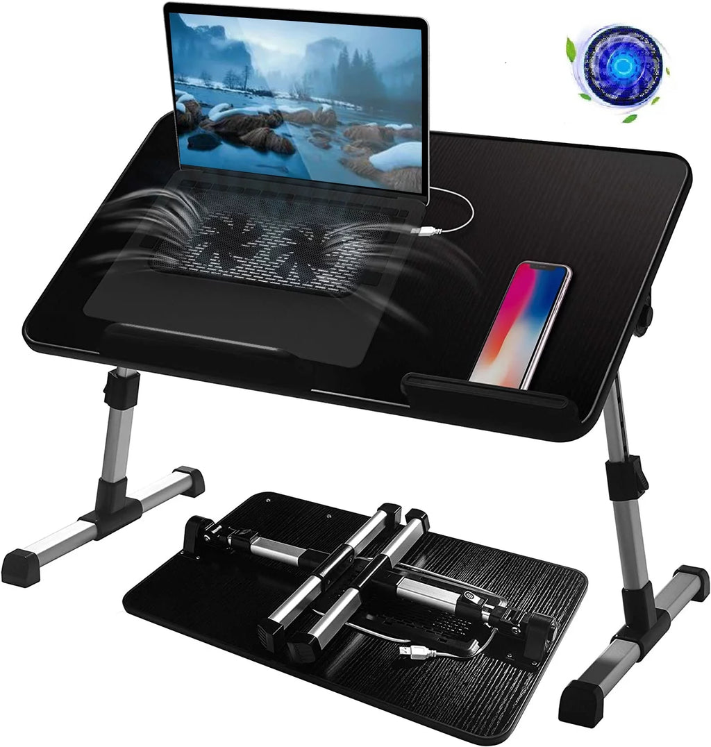 Adjustable Laptop Desk with Cooling Fan (Black) V675