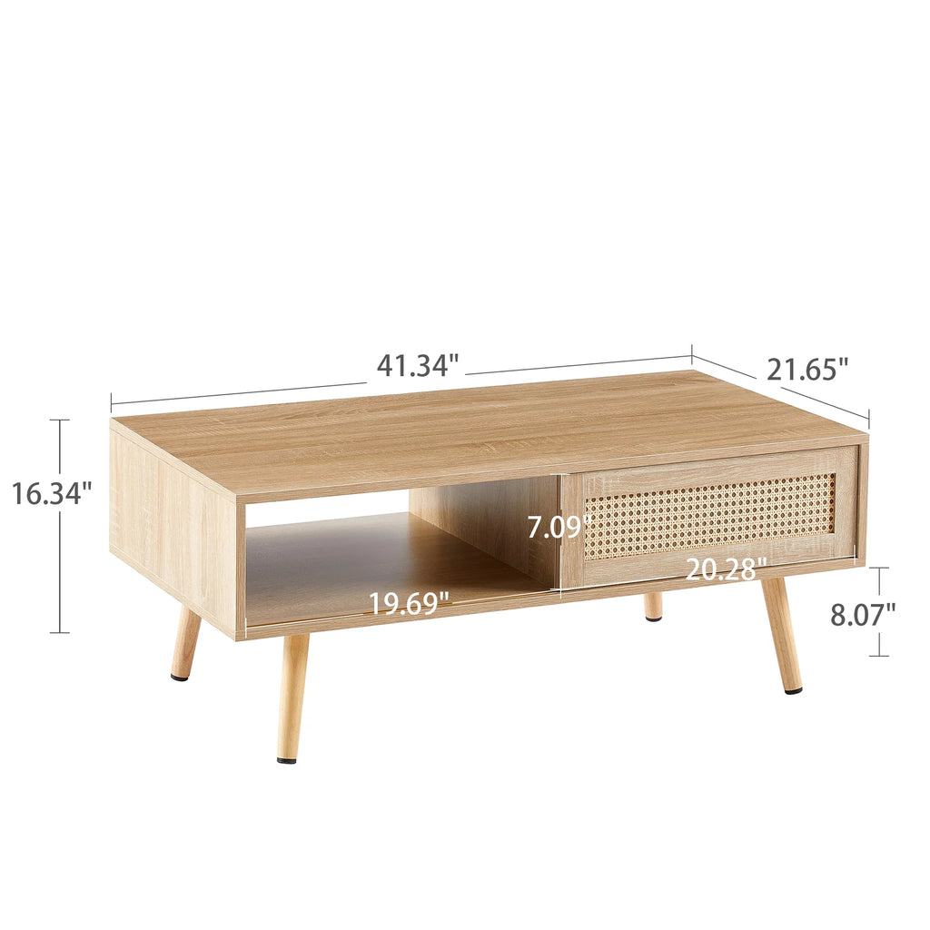41.34" Rattan Coffee Table with Sliding Door Storage E471233