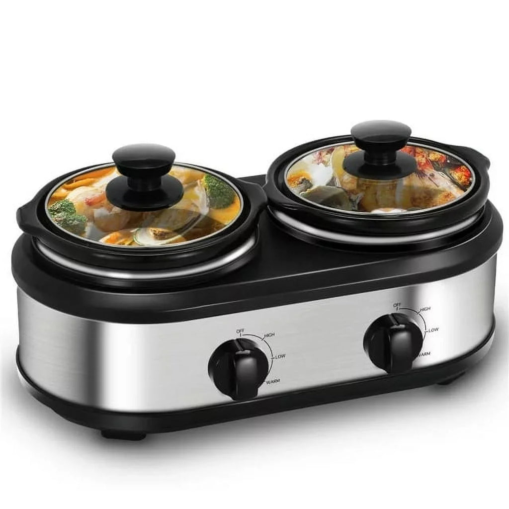 2.5QT Dual Pot Slow Cooker With Adjustable Temp Stainless Steel Removable Pots S526