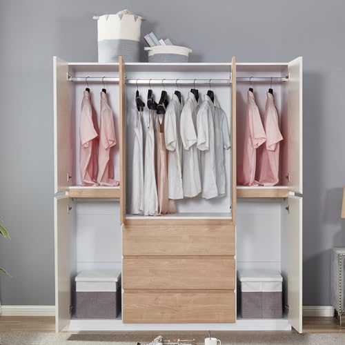 White 4 Door 3 Drawer Wooden Wardrobe Closet Cabinet C519315