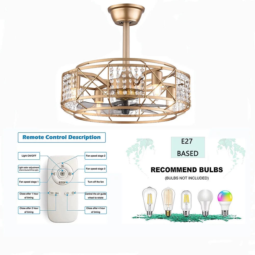 20" Crystal 4 Lights Ceiling Fan R65093
