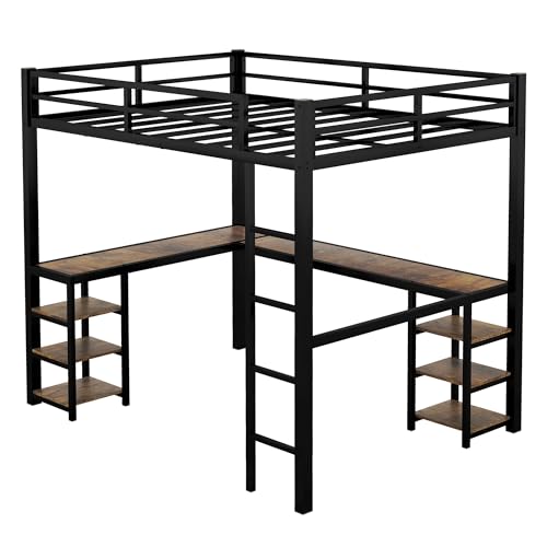 Full Size Metal Loft Bed with Desk and Wardrobe P69075