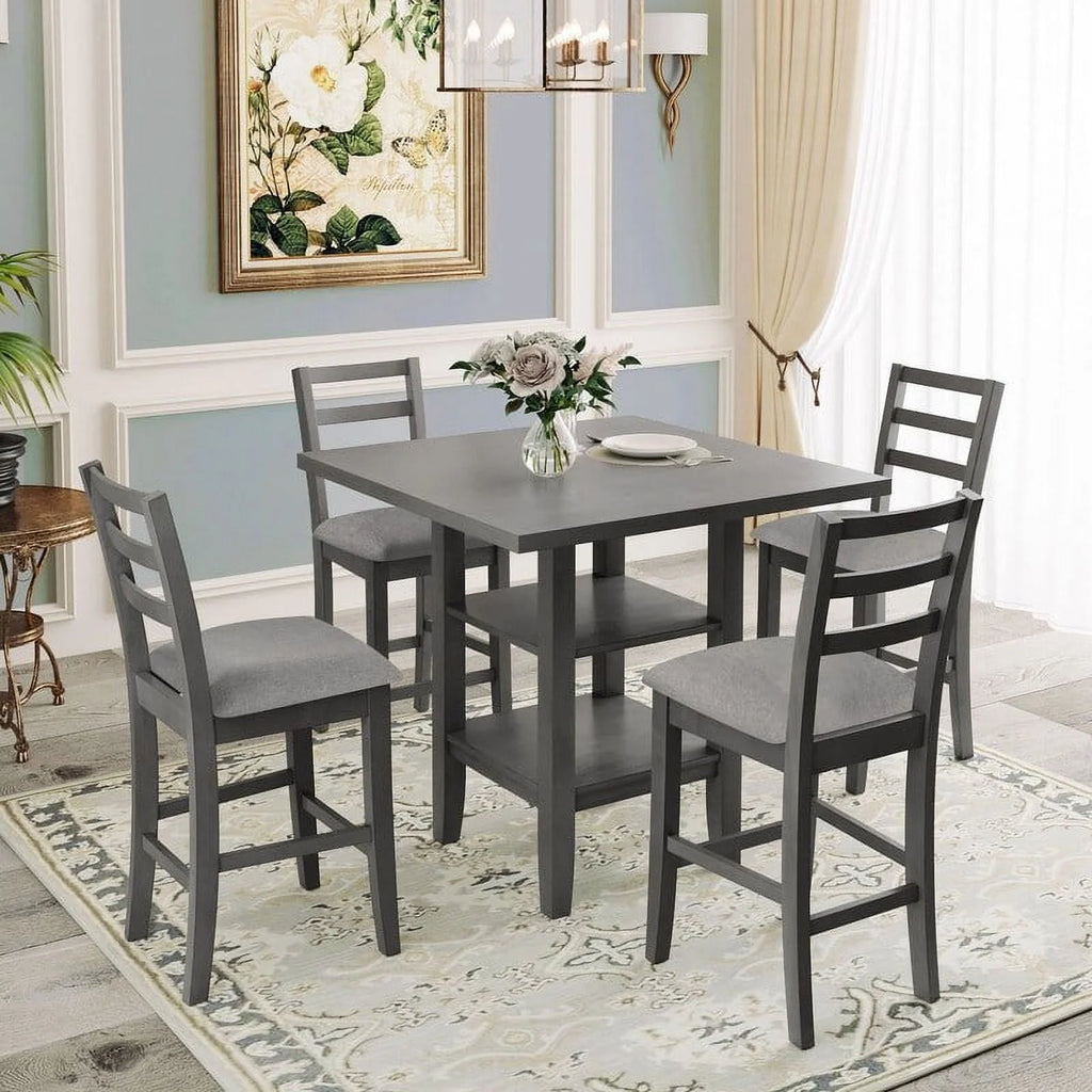 Espresso Square Dining Table Set of 4 with 4 Upholstered Chairs X1508